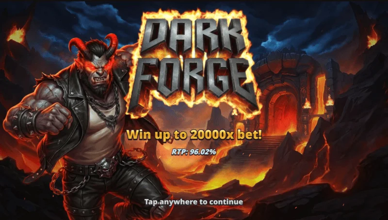 Dark Forge - menu de démarrage avec le thème de la forge infernale